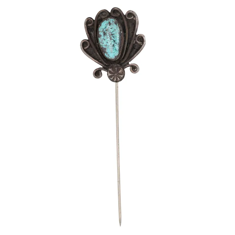 Vintage Signed Navajo Sterling Turquoise Stick Pin from auction in Ravenna, Ohio