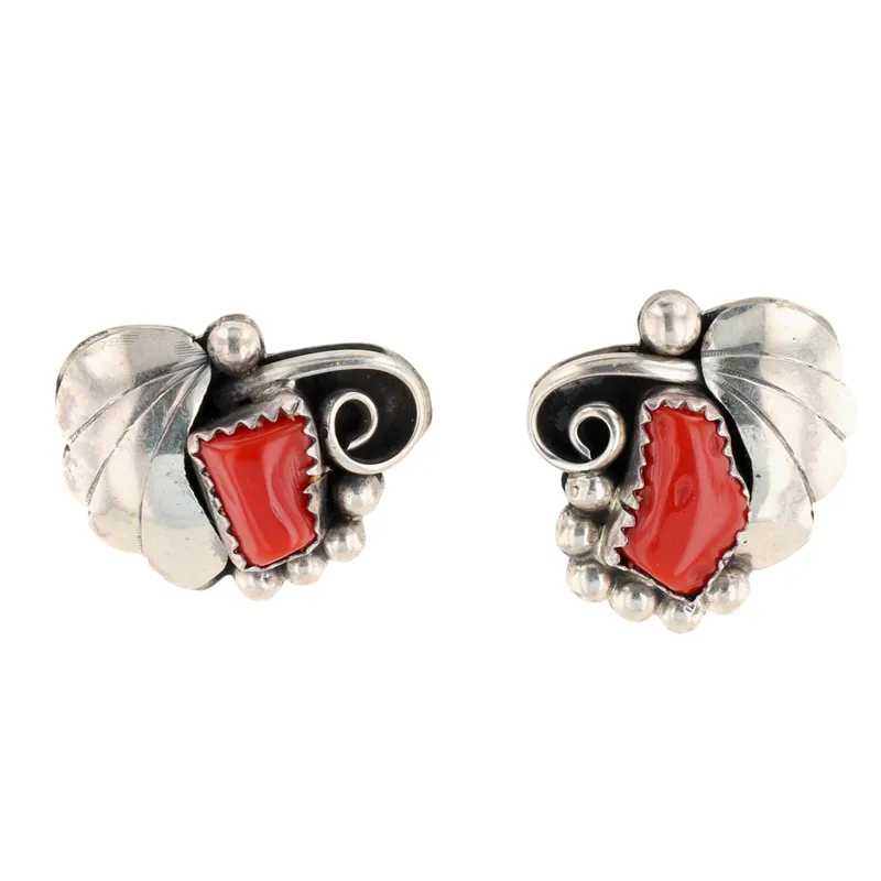 Navajo Sterling Coral Earrings from auction in Ravenna, Ohio