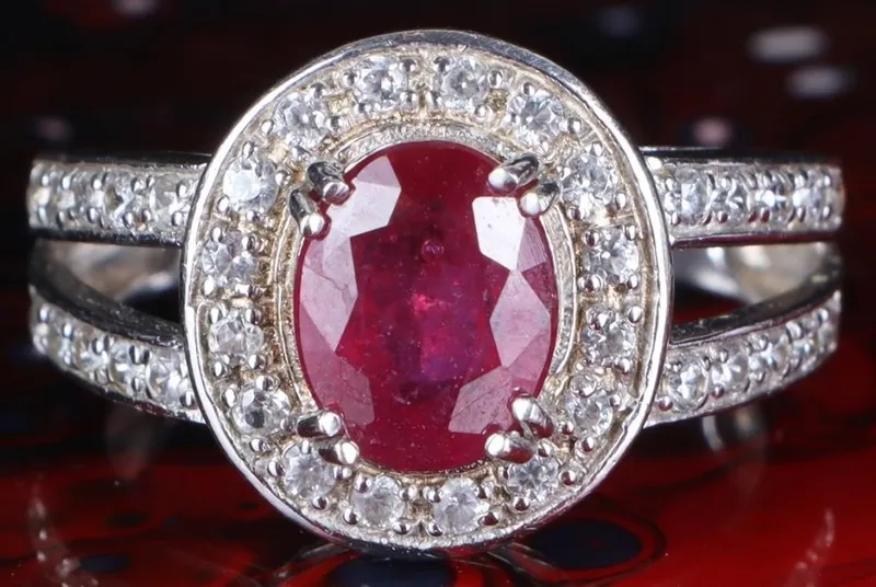 2.0CT RUBY & DIAMOND STERLING SILVER LADIES RING from auction in Tallahassee, Florida