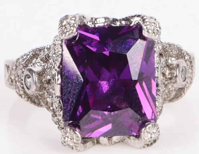 ORNATE PURPLE & WHITE CZ STERLING SILVER RING from auction in Tallahassee, Florida