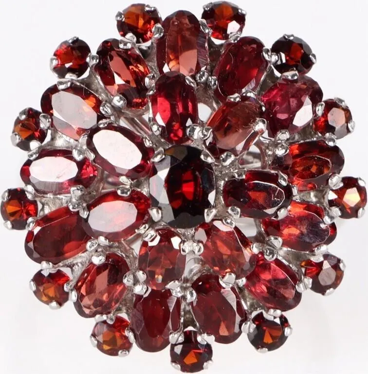 STERLING SILVER LADIES RING W 35 GARNET GEMSTONES from auction in Tallahassee, Florida