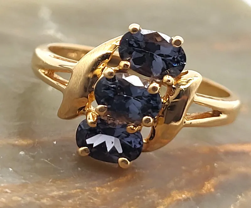 London Blue Topaz Three-Stone 14K Yellow Gold Ring from auction in Vero Beach, Florida