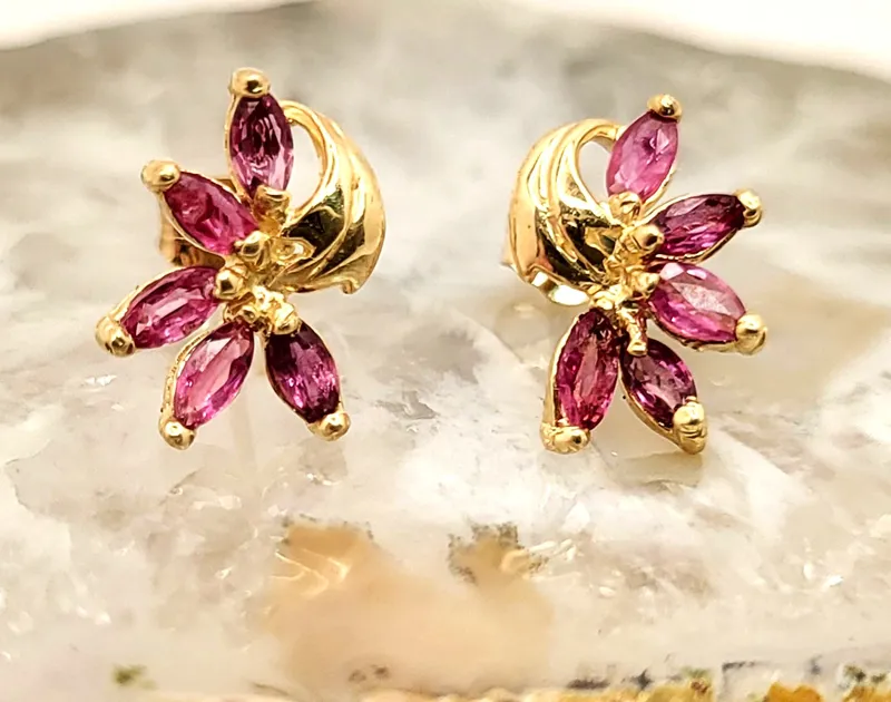 Genuine Ruby 1 CTW Orchid Flower Earrings 14K from auction in Vero Beach, Florida