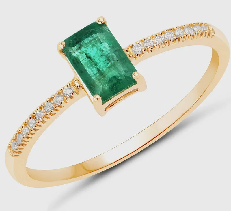 Octagon-Cut Zambian Emerald and Diamond Ring 14K from auction in Vero Beach, Florida