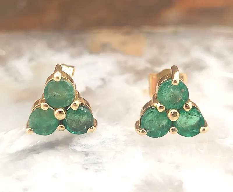 Emerald Trefoil Earrings by CID-Clyde Duneier 14K from auction in Vero Beach, Florida