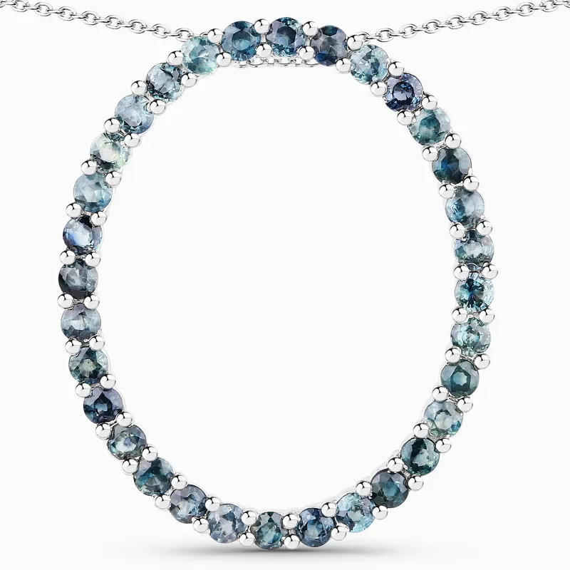 Blue Sapphire Circle 3.20 Carat Genuine Blue Sapphire .925 Sterling Silver Pendant from auction in Vero Beach, Florida