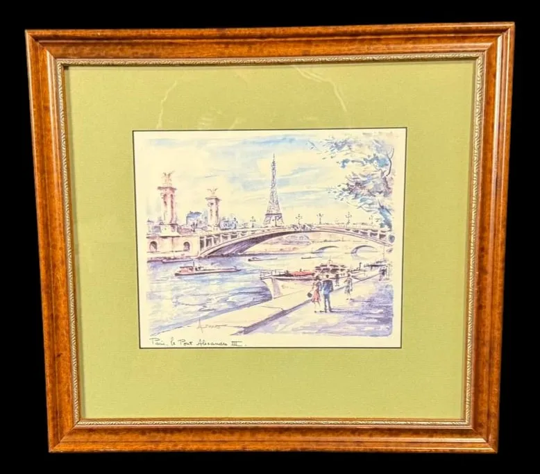Framed Paris 'Pont Alexandre III' Watercolor from auction in MINOA, New York