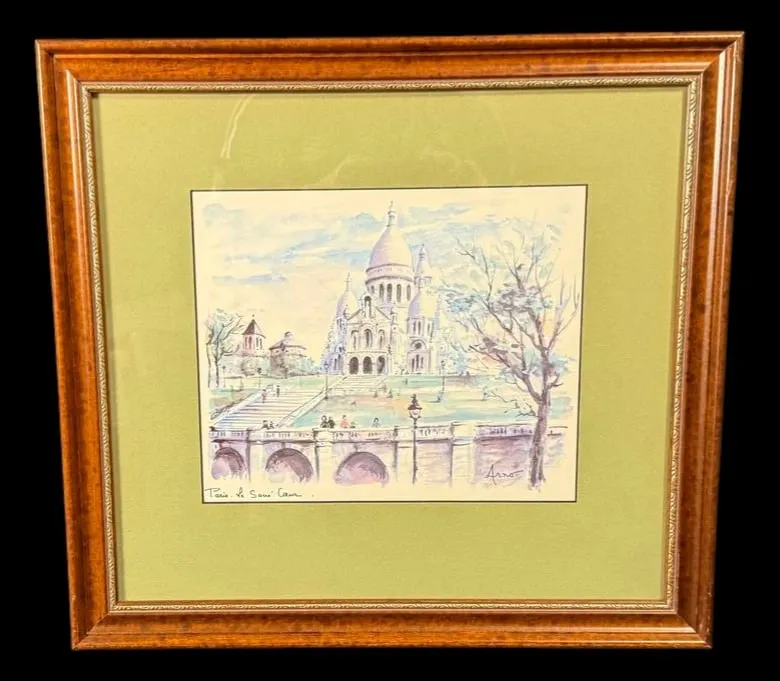 Framed Paris 'Sacré-Cœur' Watercolor from auction in MINOA, New York