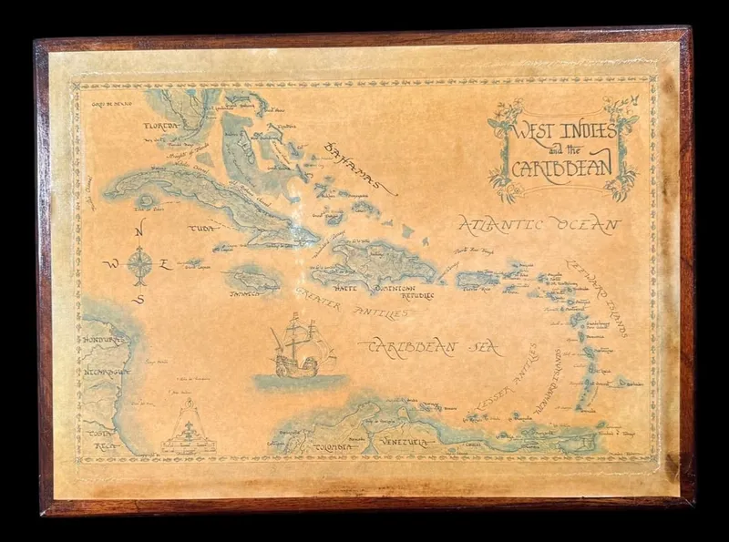 Framed Decorative 'West Indies and the Caribbean' from auction in MINOA, New York