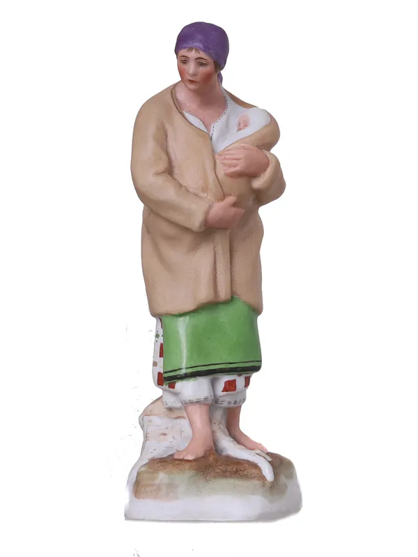 A RUSSIAN GARDNER PORCELAIN FIGURE OF MOTHER AND CHILD, 1830 - 1860 from auction in New York, New York