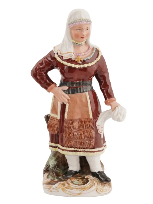 A RUSSIAN POPOV PORCELAIN FIGURE OF A FINNISH WOMAN
POPOV PORCELAIN FACTORY, MOSCOW REGION, MID-19TH CENTURY from auction in New York, New York