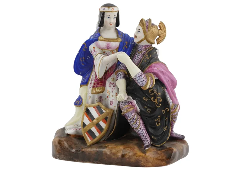 A RUSSIAN GARDNER PORCELAIN FIGURAL GROUP OF A KNIGHT AND LADY from auction in New York, New York