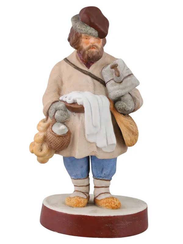 A RUSSIAN PORCELAIN FIGURE OF A SBITEN VENDOR from auction in New York, New York