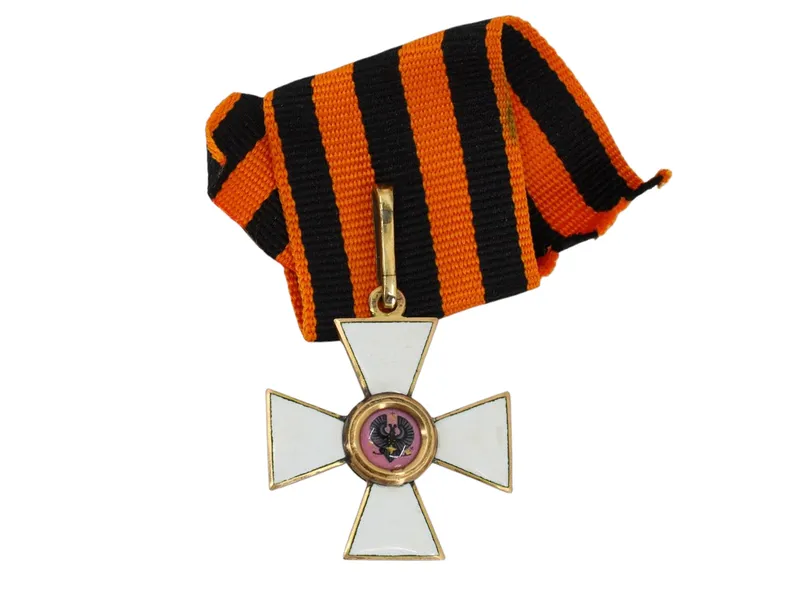 A RUSSIAN ORDER OF ST. GEORGE CROSS 4TH CLASS IN GOLD WITH RIBBON FOR NON-CHRISTIAN from auction in New York, New York