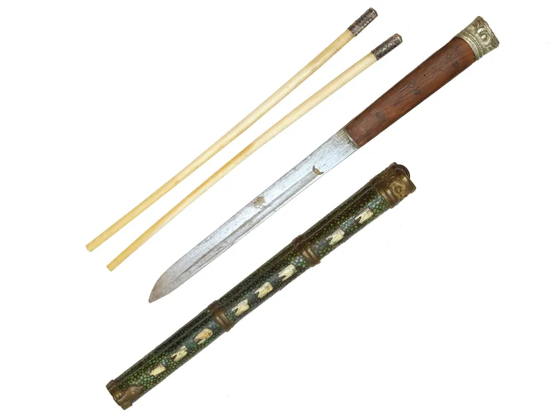 A CHINESE CHOPSTICK AND KNIFE TROUSSE SET, 19TH CENTURY from auction in New York, New York