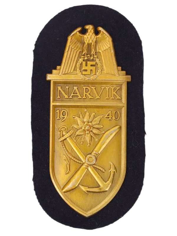 A GERMAN KRIEGSMARINE NARVIK CAMPAIGN SHIELD, 1940, THIRD REICH PERIOD from auction in New York, New York