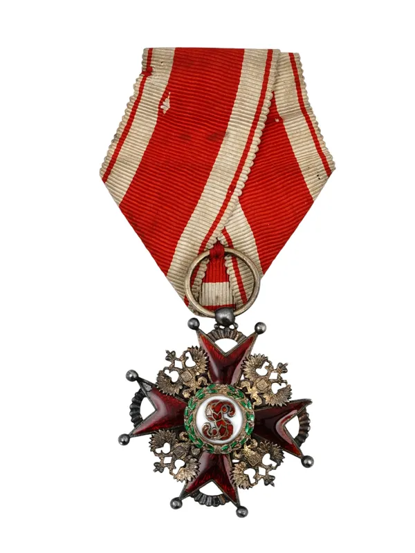A RUSSIAN ORDER OF ST. STANISLAUS 3RD CLASS WITH RIBBON from auction in New York, New York