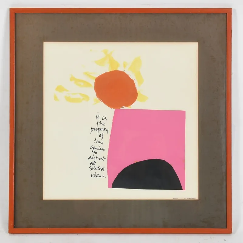 Sister Mary Corita Kent (American, 1918-1986), "It Is the Property of True Genius to Disturb All from auction in Pineville, Pennsylvania