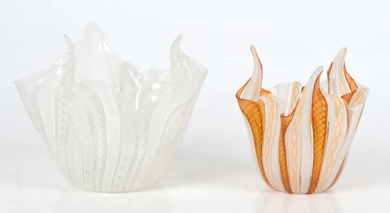 Two Art Glass Latticino Cane Bowls from auction in Pineville, Pennsylvania