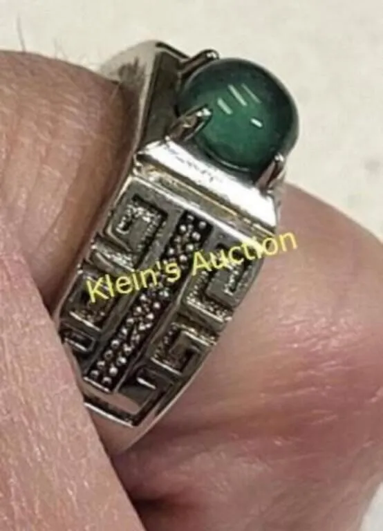 green cabochon ring Greek key design        from auction in wilmington , North Carolina