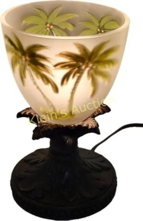 palm tree motif reverse painted vtg lamp      from auction in wilmington , North Carolina