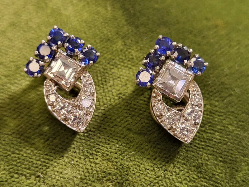 antique platinum diamonds & sapphire art deco earrings from auction in wilmington , North Carolina