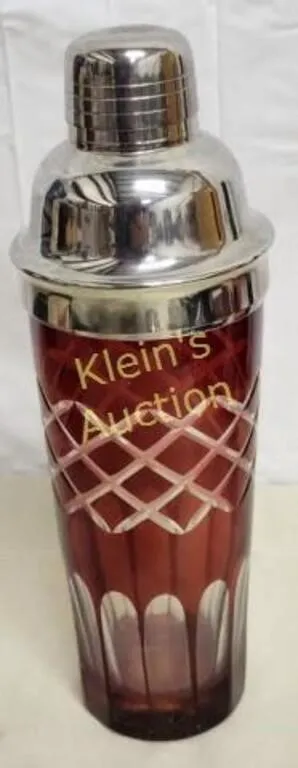 vtg MCM cocktail shaker ruby cut glass       from auction in wilmington , North Carolina