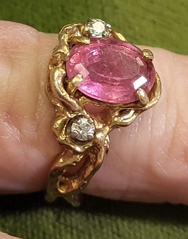 custom 14K yellow ring w/pink tourmaline &diamonds from auction in wilmington , North Carolina