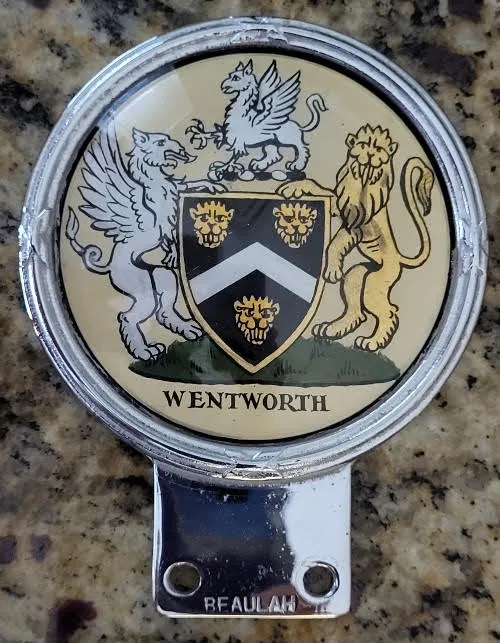 rare 1950's beaulah wentworth car badge  from auction in wilmington , North Carolina