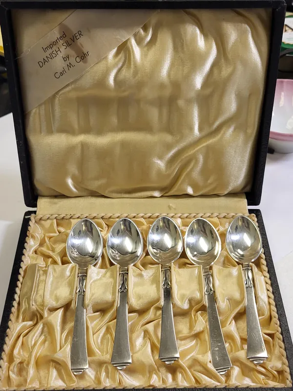 Denmark sterling silver spoon set Carl m Cohr from auction in wilmington , North Carolina