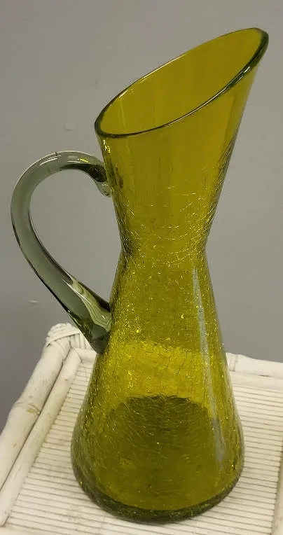 mid century blenko? crackle glass green pitcher from auction in wilmington , North Carolina