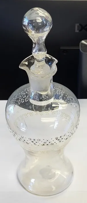 antique bohemian enamel art glass bottle w/stopper from auction in wilmington , North Carolina