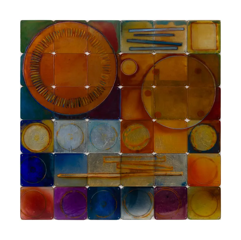 Carrie McGee (American, b.1954) 'Shadow Cycle' Mixed Media on Board from auction in Addison, Illinois