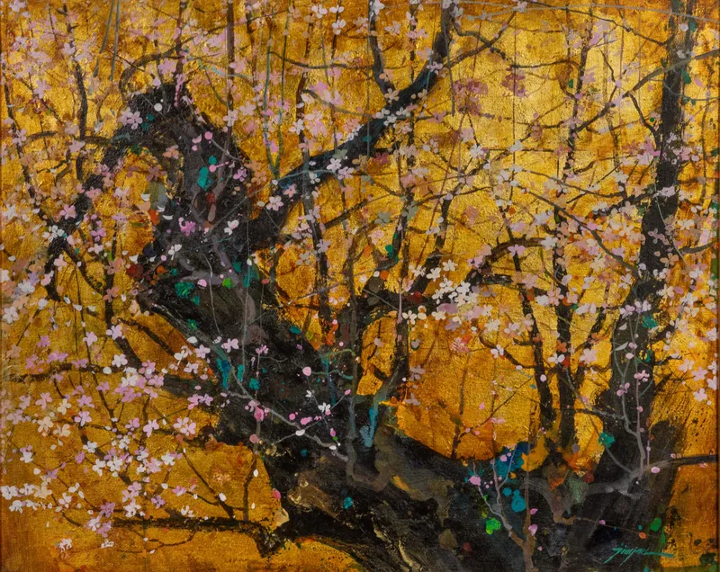 Tinyan Chan (Chinese / Canadian, b.1942) 'Japanese Cherry Blossoms' Oil on Canvas from auction in Addison, Illinois