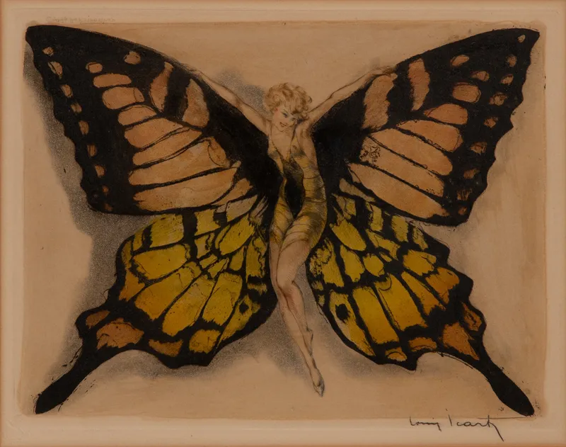 Louis Icart (French, 1888-1950) 'Fluttering Butterfly' Etching from auction in Addison, Illinois