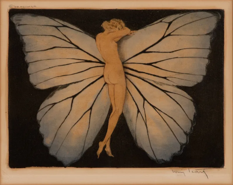 Louis Icart (French, 1888-1950) 'Woman in Wings' Etching from auction in Addison, Illinois