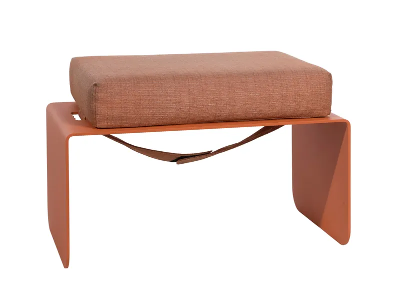 Levity Mid-Century Modern Metal Upholstered Ottoman from auction in Addison, Illinois