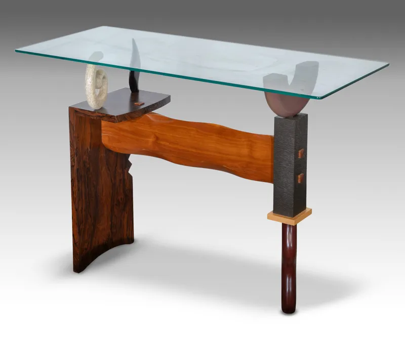 Mark Wallis (American, 20th Century) Hand Carved Accent Table from auction in Addison, Illinois
