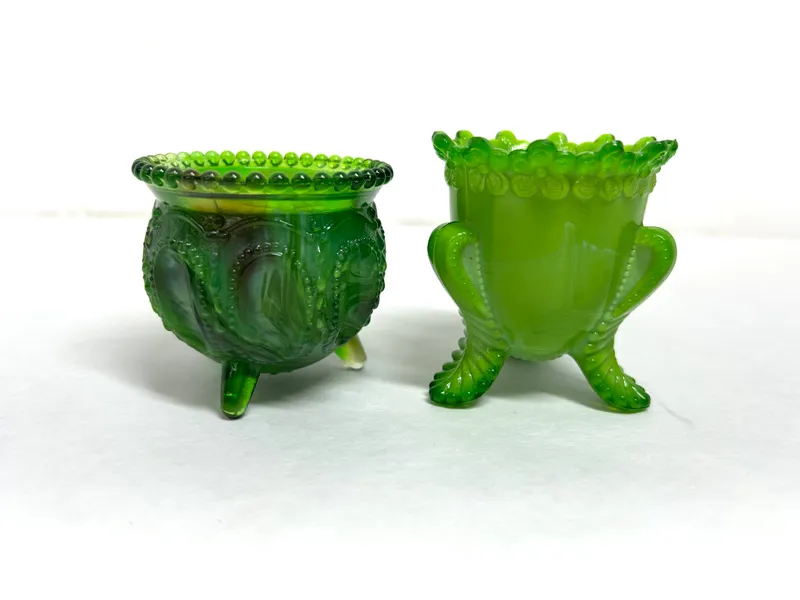 BOYD AND DEGENHART GREEN SLAG TOOTHPICK HOLDERS from auction in BETHESDA, Ohio