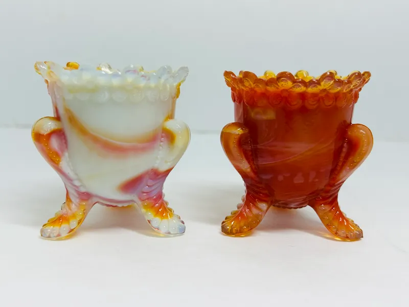DEGENHART SLAG GLASS HOLDERS, C. 1970 from auction in BETHESDA, Ohio