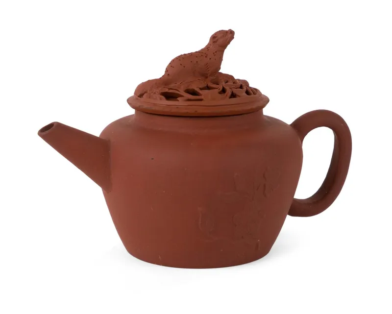 Stamped Ary de Milde (Dutch, 1634-1708) Delft Red Stoneware / Redware Teapot from auction in Bloomfield, New Jersey