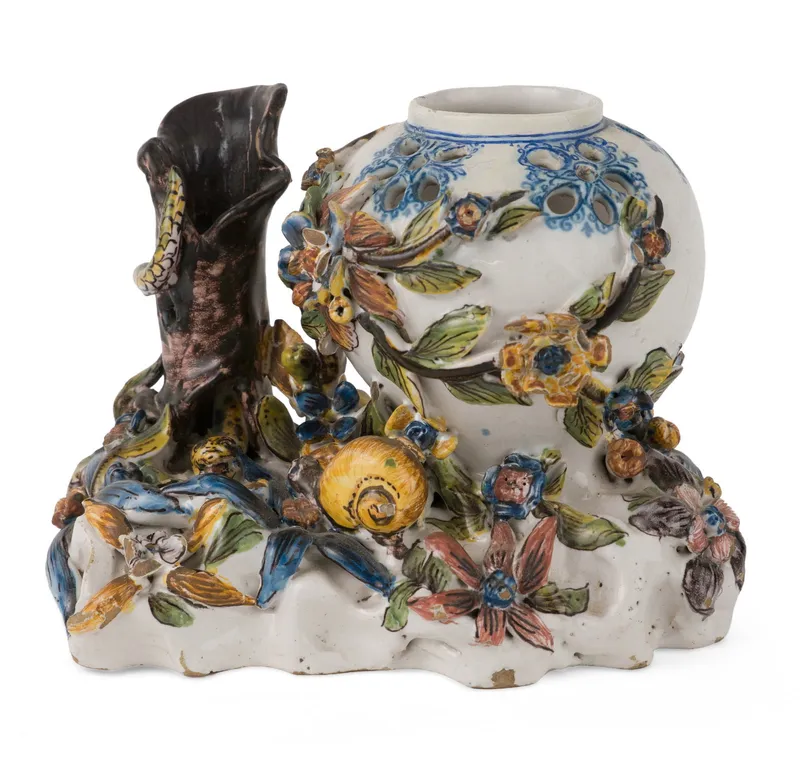 European Faience / Tin-Glazed Earthenware Figural Pastille Burner / Potpourri Vase from auction in Bloomfield, New Jersey