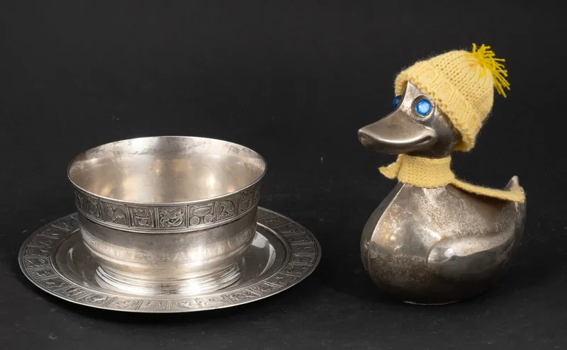 Gorham Sterling Silver Child's Bowl and Plate from auction in Bloomfield, New Jersey