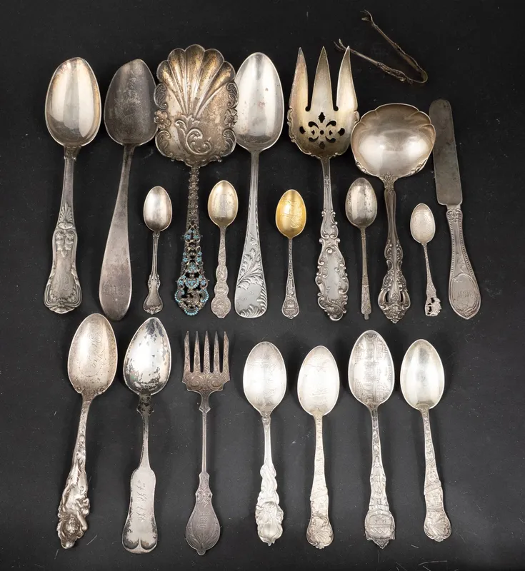 Sterling "Love Disarmed" Teaspoon and Assorted Silver from auction in Bloomfield, New Jersey