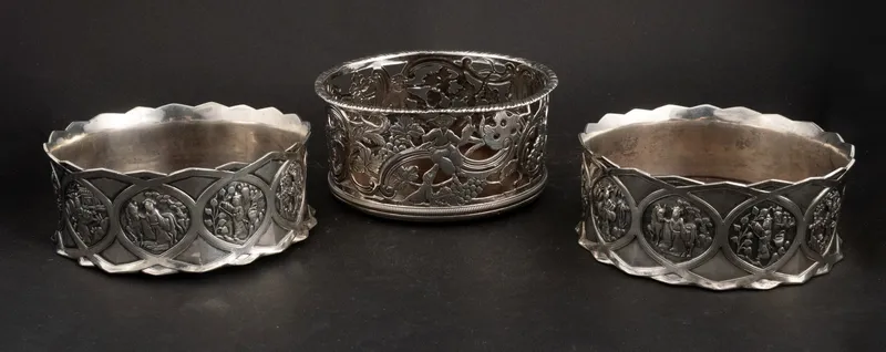 Pair of Chinese Unmarked Silver Wine Coasters from auction in Bloomfield, New Jersey