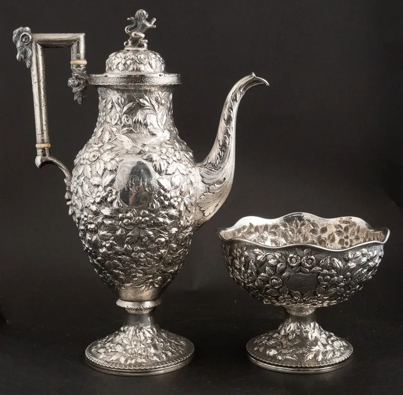 Early Baltimore Coin Silver Teapot and Bowl from auction in Bloomfield, New Jersey