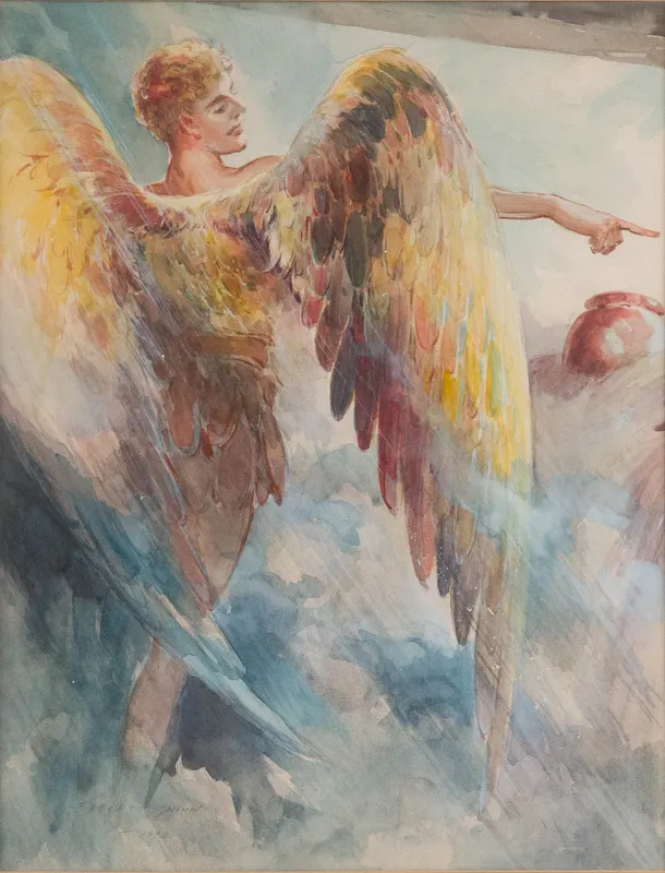 Everett Shinn, 1876-1953, Angel of Judgment, Watercolor on Paper from auction in Bloomfield, New Jersey