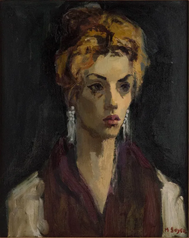 Moses Soyer, American 1899-1974, Portrait of Woman with Earrings, Oil on Canvas from auction in Bloomfield, New Jersey