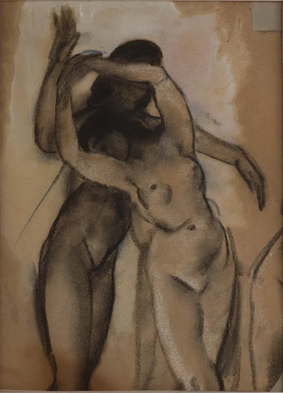 Arthur Bowen Davies, American 1862-1928, Two Nudes Dancing, Charcoal and Wash on Board from auction in Bloomfield, New Jersey