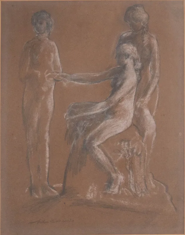 Arthur Bowen Davies, American 1862-1928, Three Muses, Pastel and Charcoal from auction in Bloomfield, New Jersey